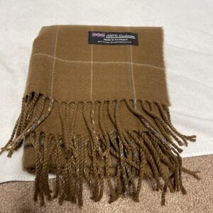 Vtg Unisex 100%‎ Cashmere Brown Blue Plaid Scarf Wrap Shawl Made in Scotland